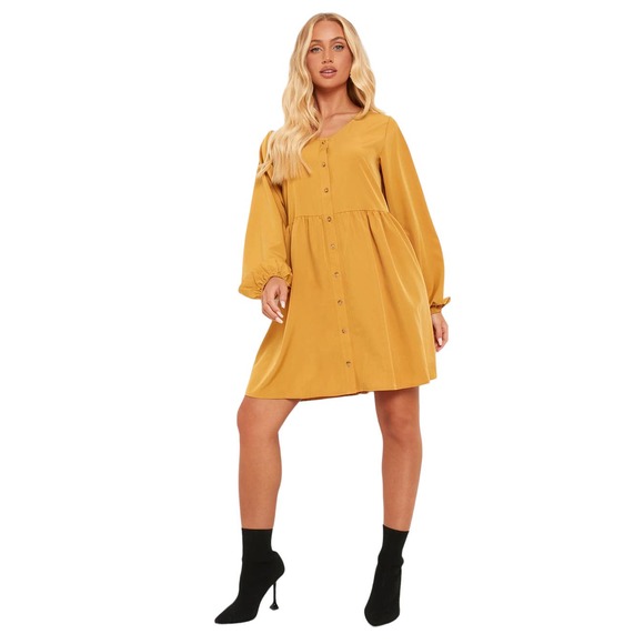 Boohoo NEW Womens Size 4 Long Sleeve Smock Flowy Dress in Black Button Through - Picture 10 of 10